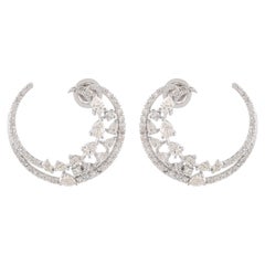 Orecchini a cerchio con mezzaluna in oro bianco 18 carati con diamanti naturali di purezza SI e colore HI