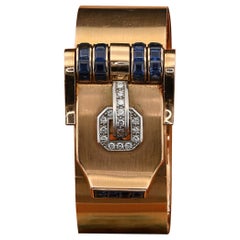 Italian Art Deco Weingrill Sapphire Diamond Clip Buckle Bangle18 KT
