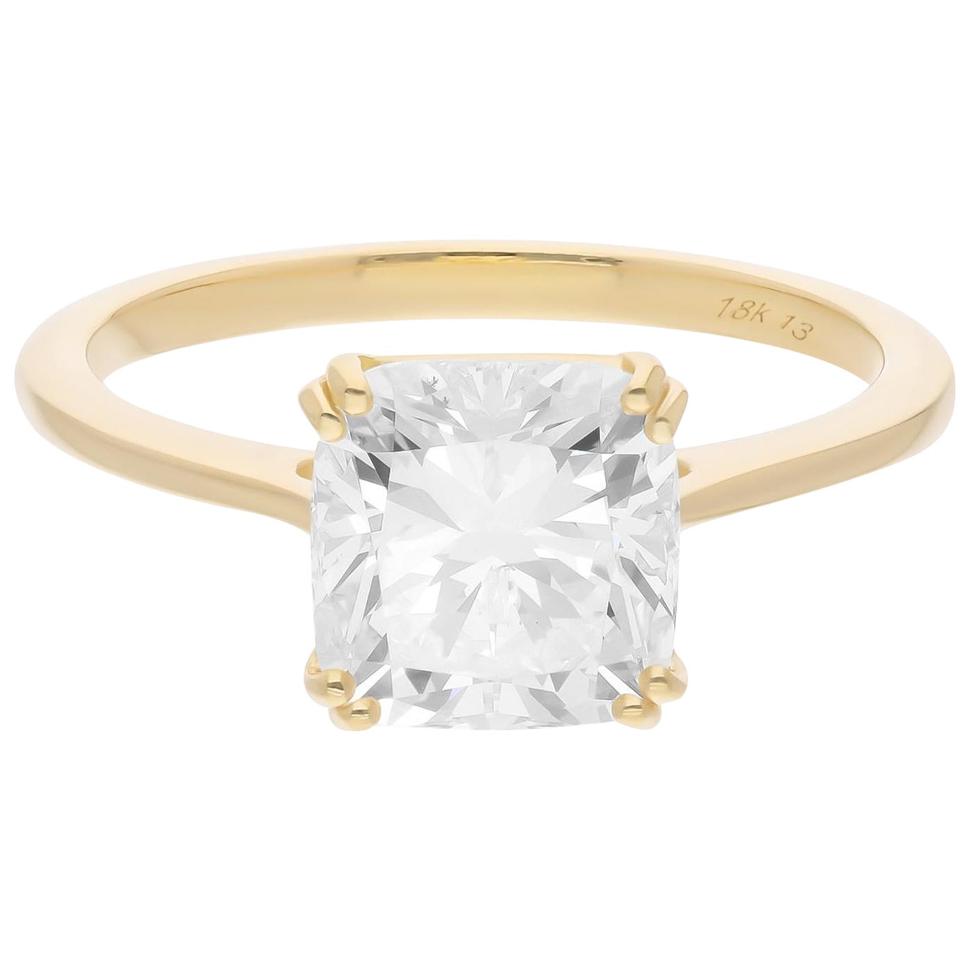 2.50 Carat SI/H Solitaire Cushion Cut Diamond Wedding Ring 18 Karat Yellow Gold For Sale