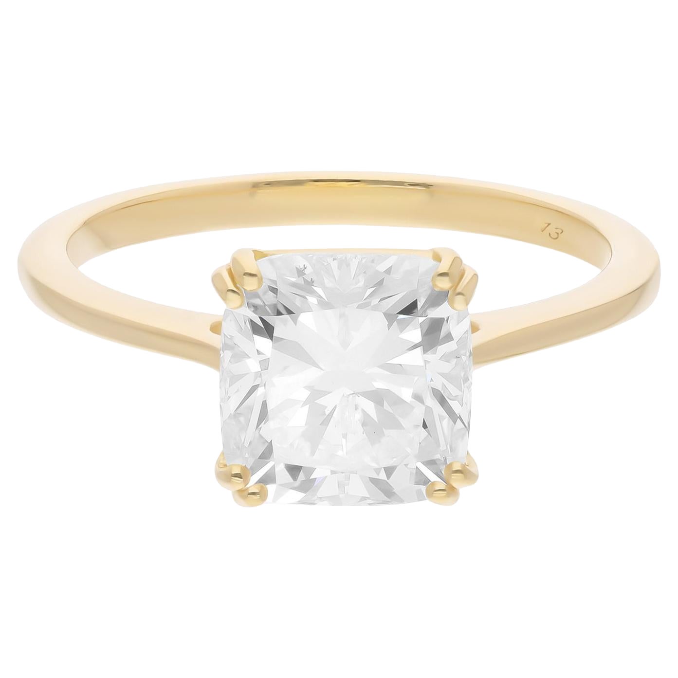 2.50 Carat SI/H Solitaire Cushion Cut Diamond Wedding Ring 14 Karat Yellow Gold