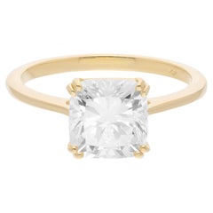 2.50 Carat SI/H Solitaire Cushion Cut Diamond Wedding Ring 14 Karat Yellow Gold