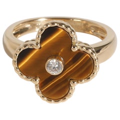 Van Cleef & Arpels Alhambra Tiger's Eye Ring in 18k Yellow Gold 0.05 CTW