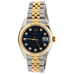Rolex Ladies Yellow Gold Stainless Steel Blue Diamond Dial Automatic Wristwatch 5