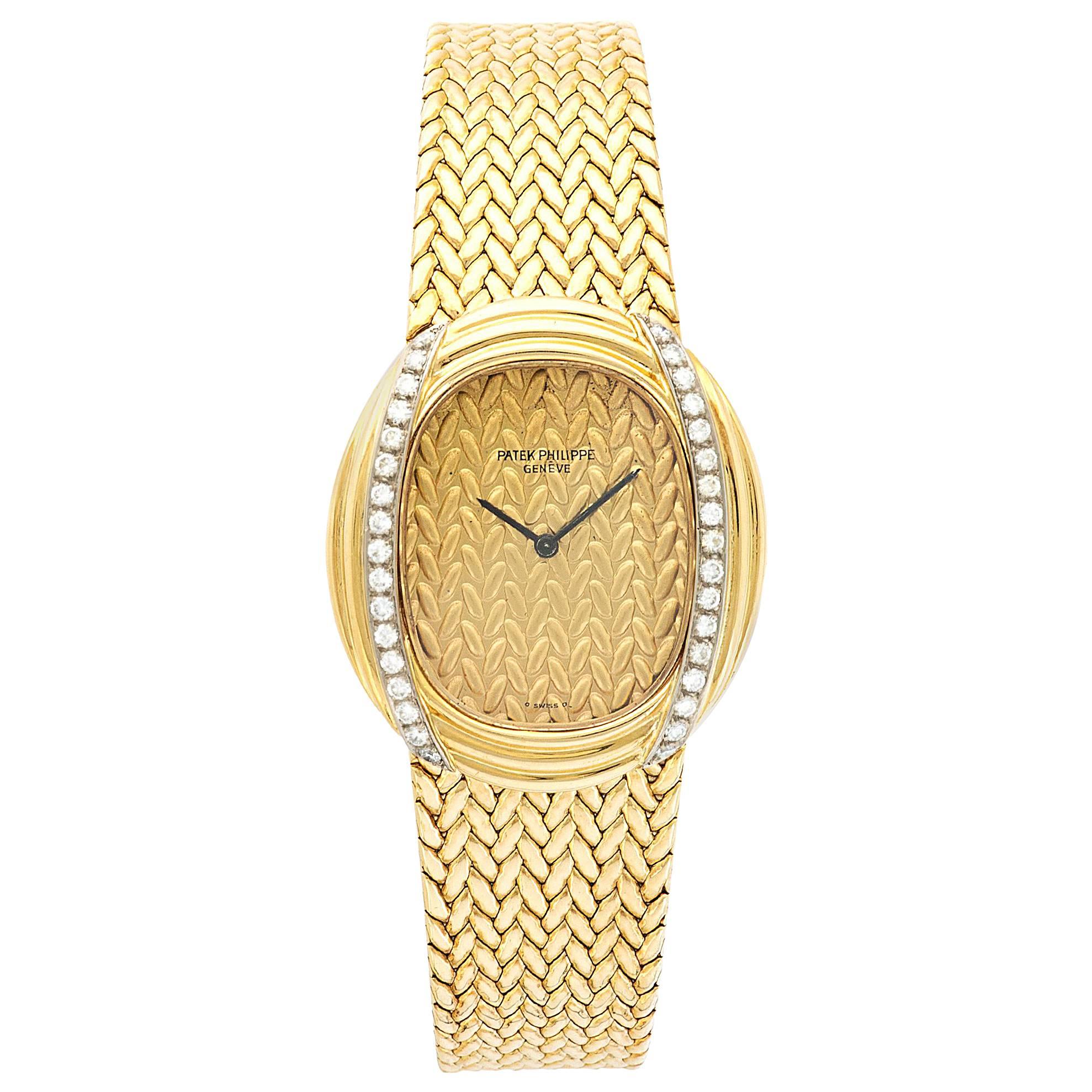 Patek Philippe Ladies Yellow Gold Diamond Woven Link Mechanical Wristwatch