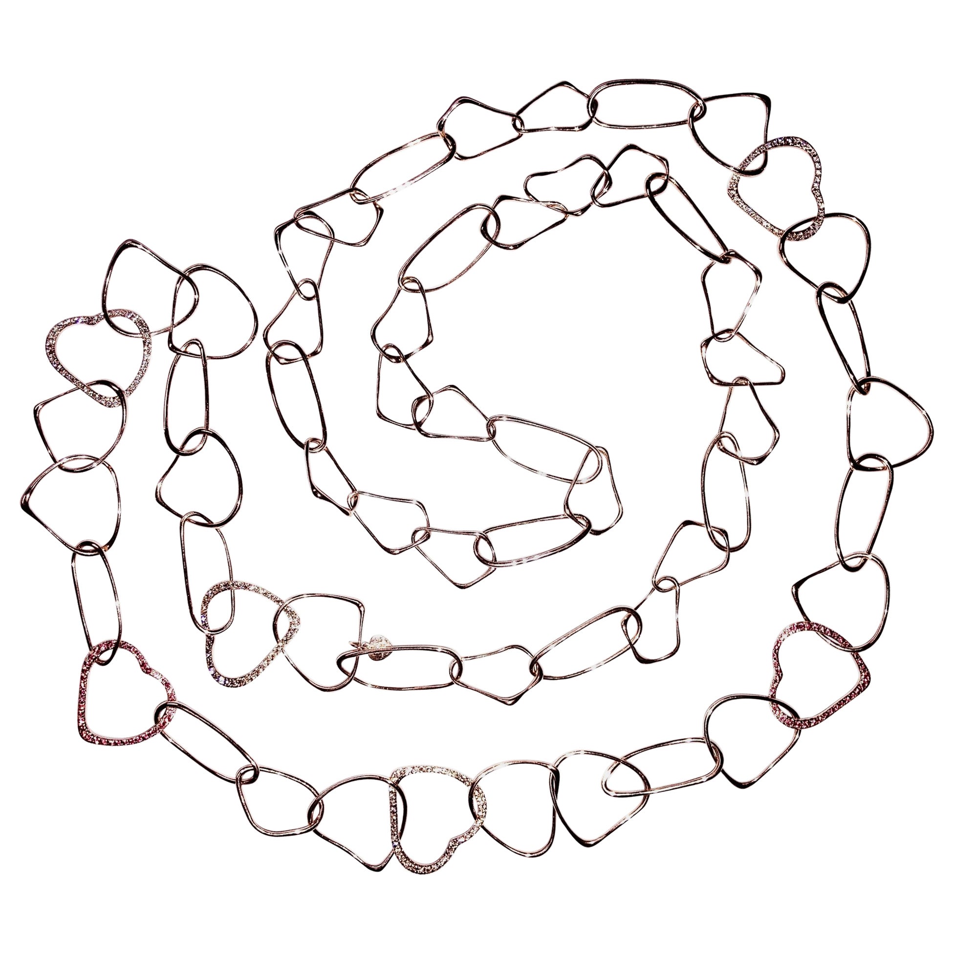 Alex Jona White Diamond 18 Karat Rose Gold Organic Shape Link Chain Necklace