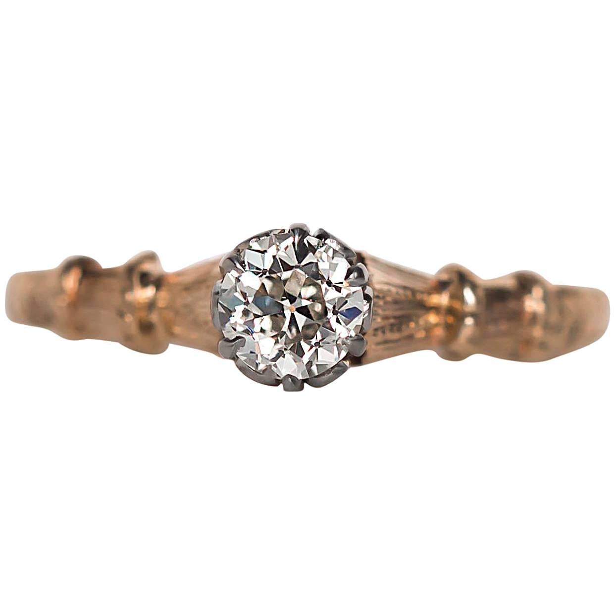 1940s GIA Certified .37 Carat Diamond Yellow and White Gold Engagement Ring For Sale