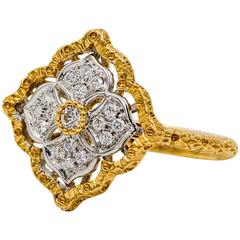Diamond Yellow Gold Hand Engraved Floral Motif Ring 7