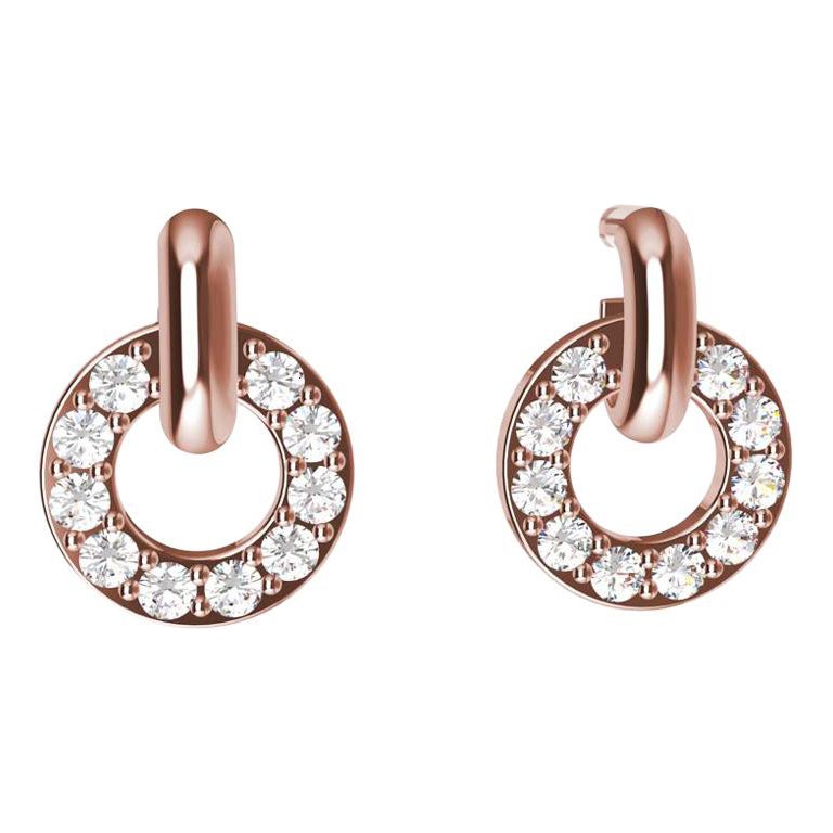 18 Karat Pink Gold Diamond Hoop Dangle Earrings