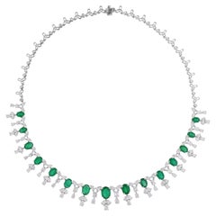 10.27 Carat Zambian Emerald 10.6 Carat SI/H Diamond 14 Karat White Gold Necklace