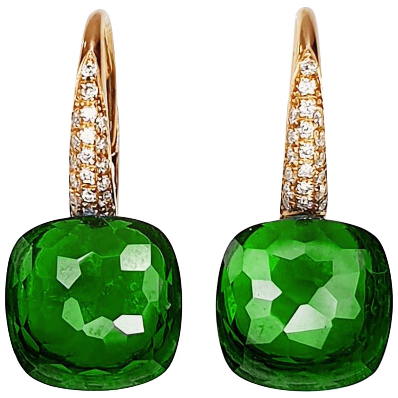 Pendientes Colgantes de Cuarzo Verde Hierba de Oro de 18k con Pavé de Diamantes