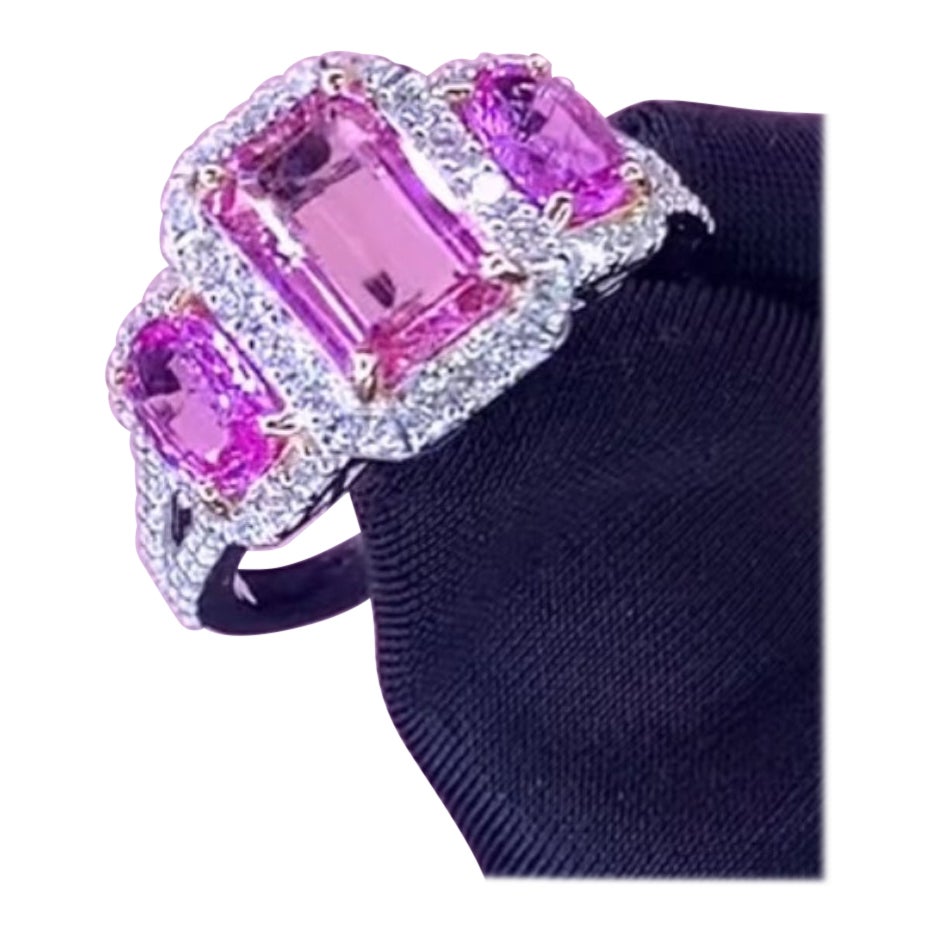 AIG Certified 2.60 Carat Pink Tourmaline Diamonds 18K Gold Ring
