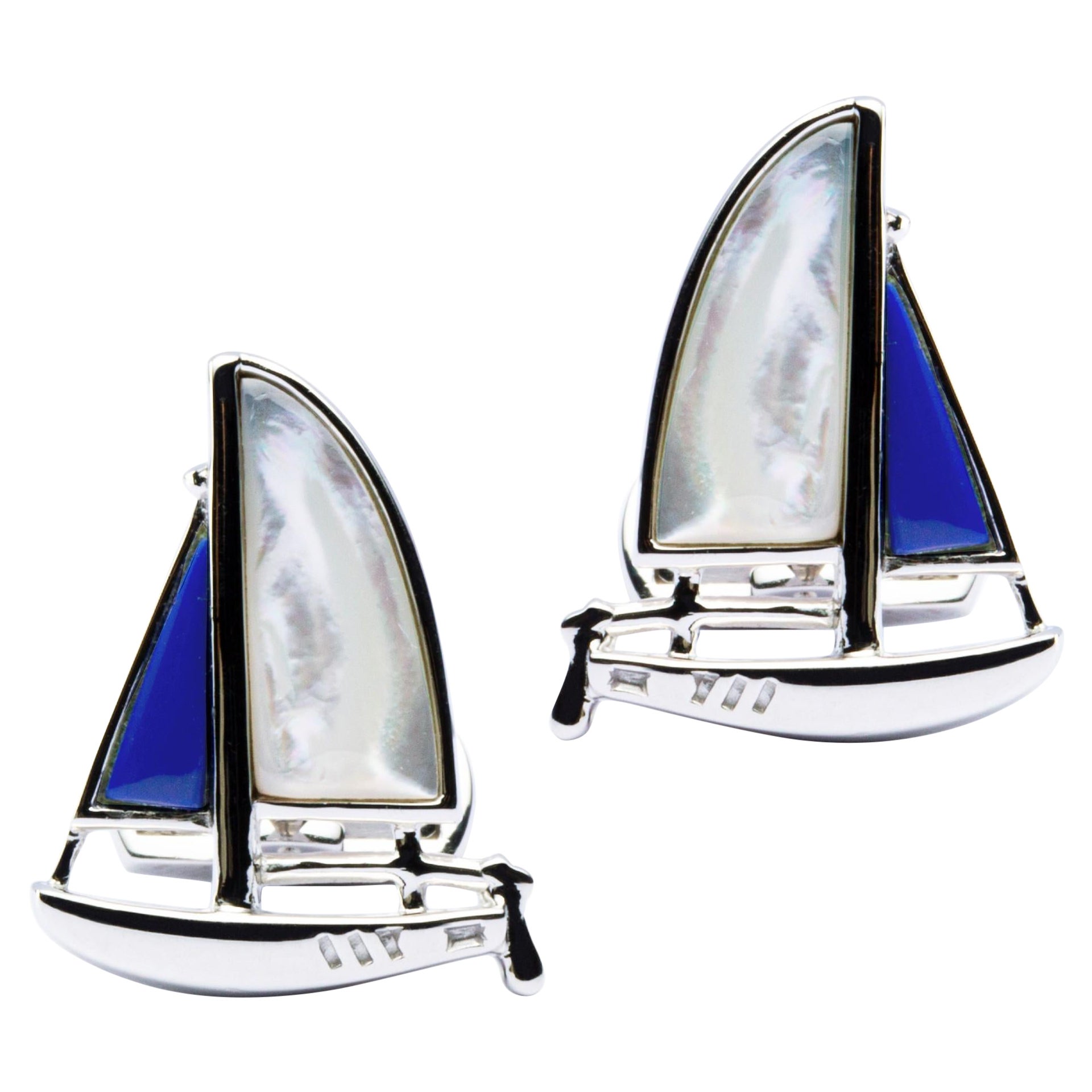 Gemelli con barca a vela in lapislazzuli Alex Jona Sterling Silver