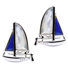Alex Jona Sterling Silver Lapis Lazuli Sail Boat Cufflinks