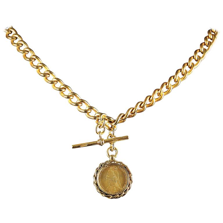 Antique Victorian Albert Chain Necklace Gold T Bar Coin Fob circa 1880 at 1stDibs antique