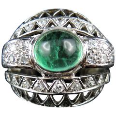 Emerald Cabochon Diamonds Gold Ring circa 1960 5