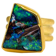 Boulder Opal Ring Triple Gold Band 22k 18k Gold