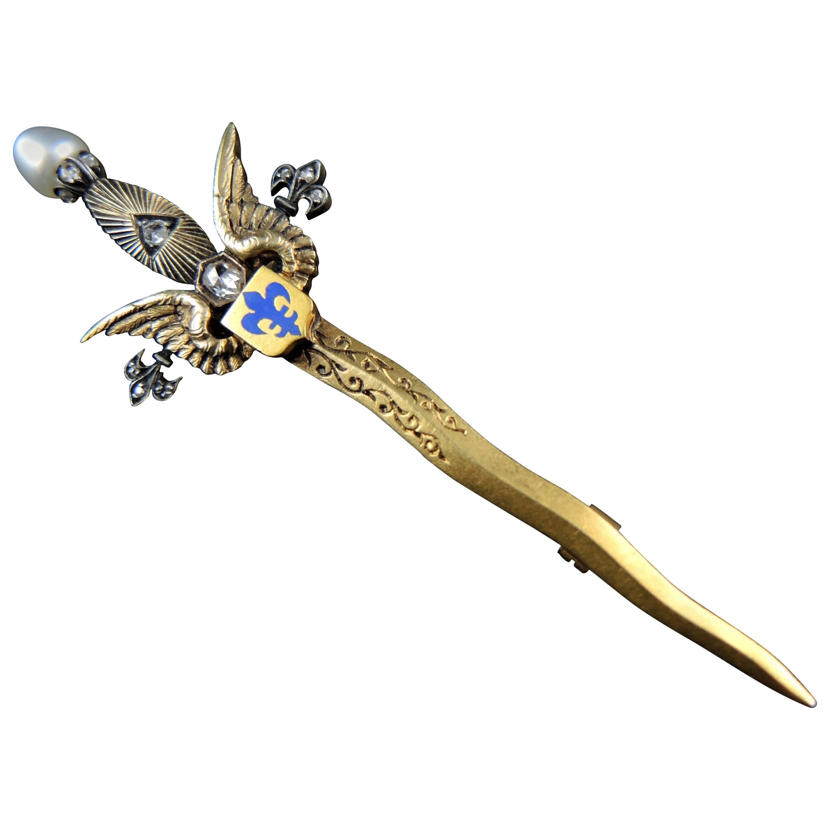 Auger & Guéret French Vermeil Royalist Sword Brooch circa 1878-1889 For Sale