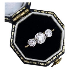 Art-Deco Three-Stone Trilogy Old Cut Bezel Set Diamond Platinum 18K Gold Ring