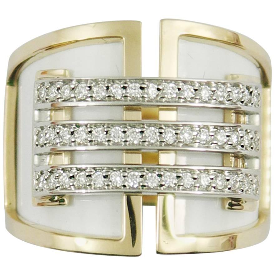 Enamel Diamond Gold Band Ring