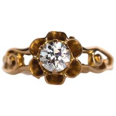 1880s Victorian Yellow Gold GIA Certified .41 Carat Diamond Engagement Ring