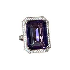 18 K Rose Gold Emerald Cut Rose De France Amethyst Diamond Cocktail Ring