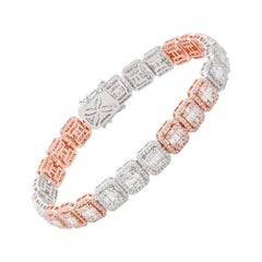 Natural 9.80 Carat Baguette Diamond Bracelet Solid 18k Two Tone Gold Jewelry