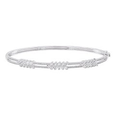 TJD 1.0 Carat Round & Baguette Cut Diamond Fashion Bangle in 18 Karat White Gold