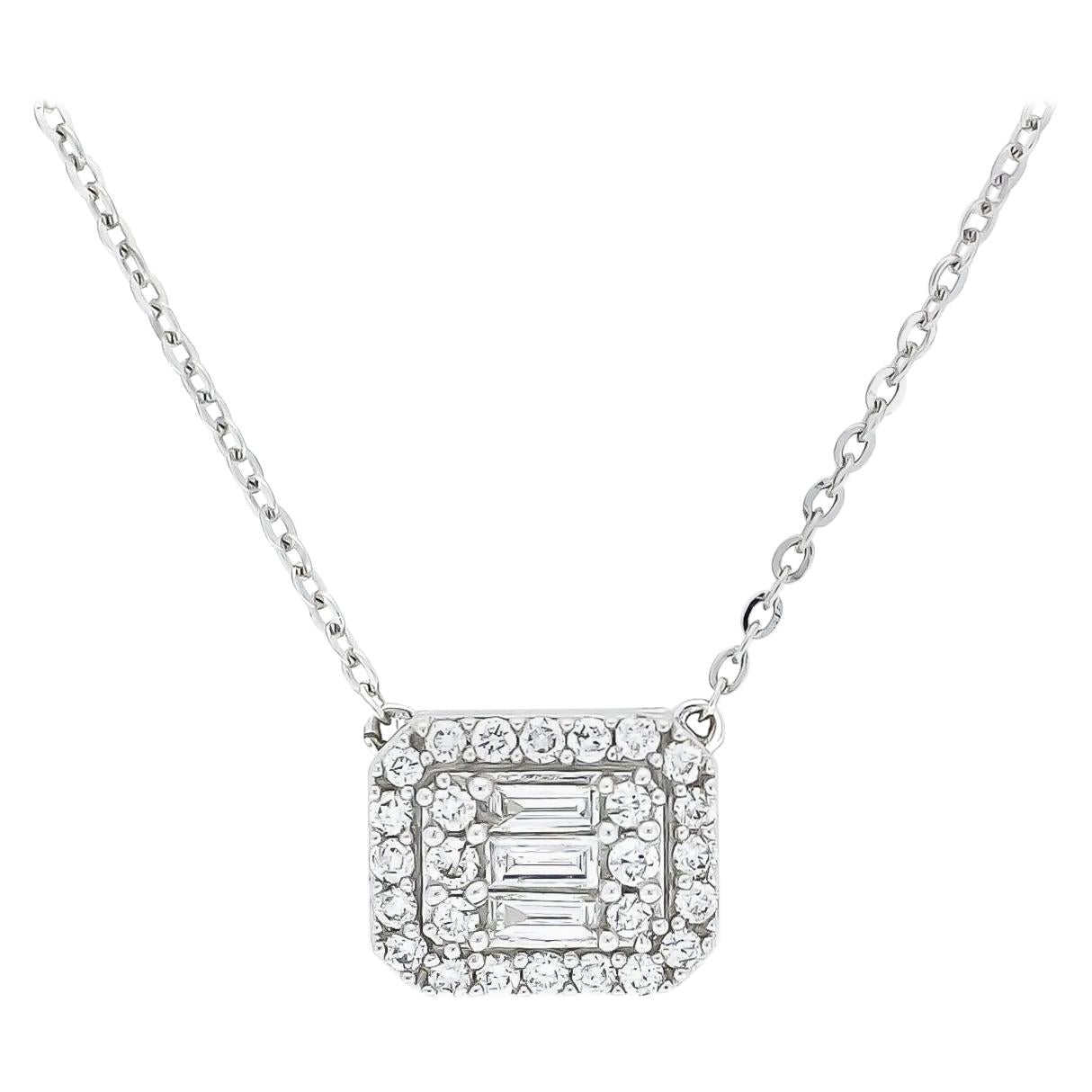 Natural Diamond Pendant 0.22 CT 18KT White Gold Cluster Halo Chain Necklace