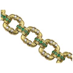 Tiffany & Co. Schlumberger Emerald Diamond Gold Bracelet