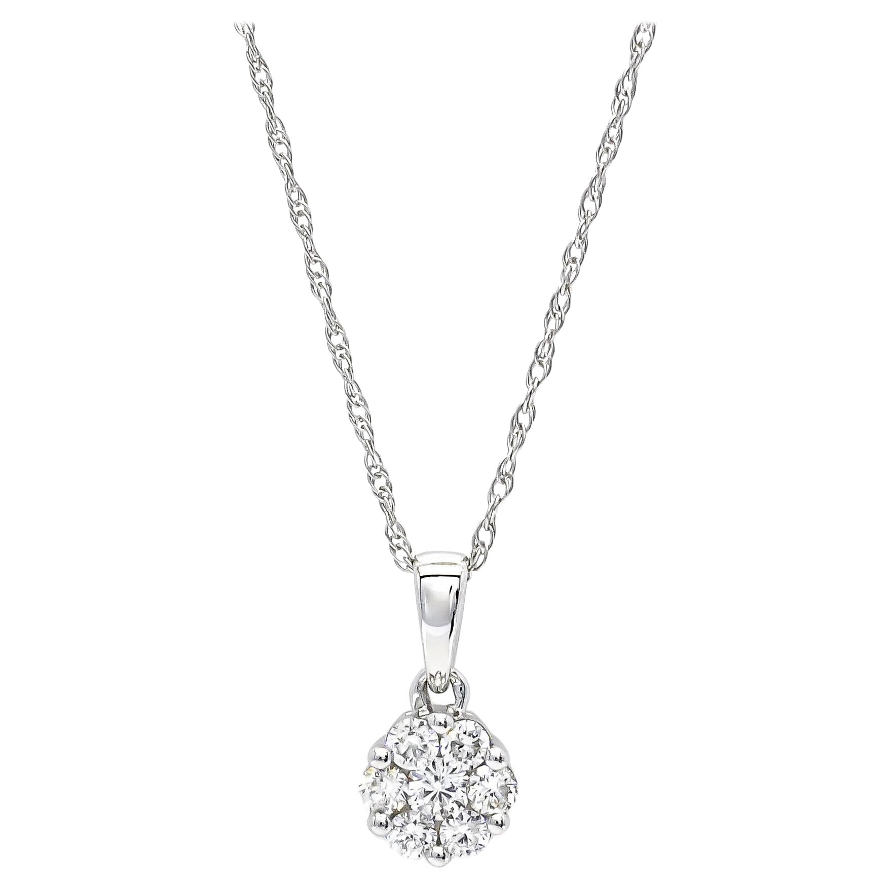 Natural Diamonds 0.15CT 18Karat White Gold Classic Cluster Pendant Necklace