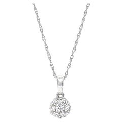 Natural Diamonds 0.15CT 18Karat White Gold Classic Cluster Pendant Necklace