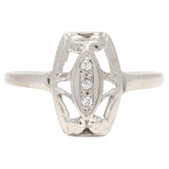 Vintage 0,03ctw Diamant Navette Ring, 14k Weißgold, Ring, um 1950