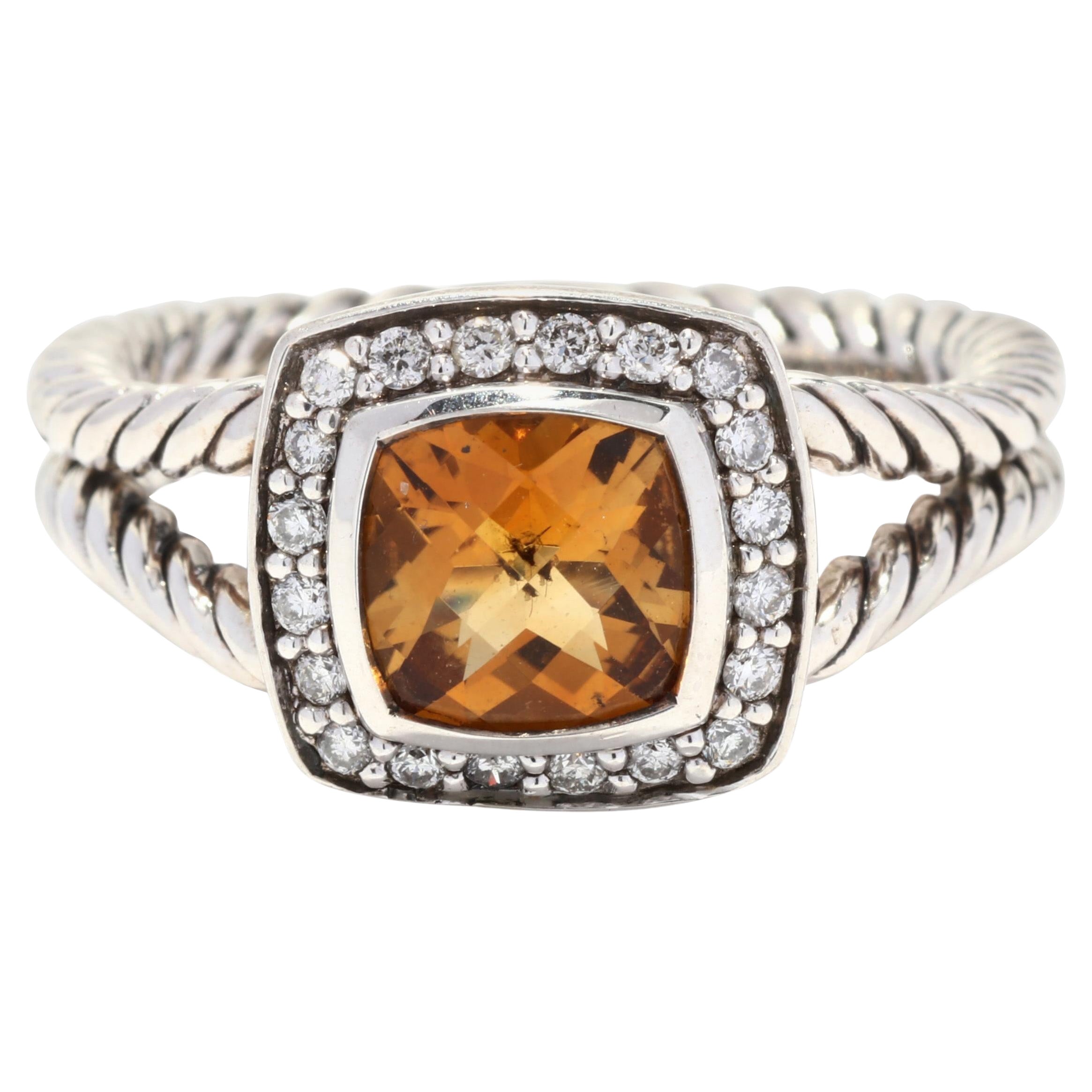 David Yurman Albion Ring, Sterling Silver, 1.62 ctw Citrine and Diamond