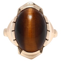 Vintage Oval Cabochon Tiger's Eye Ring, 10k Yellow Gold, Ring, circa 1930