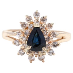 Anillo Halo Zafiro Pera Diamante, Oro Amarillo 14K, Anillo Racimo de Diamantes