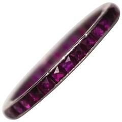 Antique 1920s Art Deco Platinum 1.00 Total Carat Weight Ruby Eternity Band