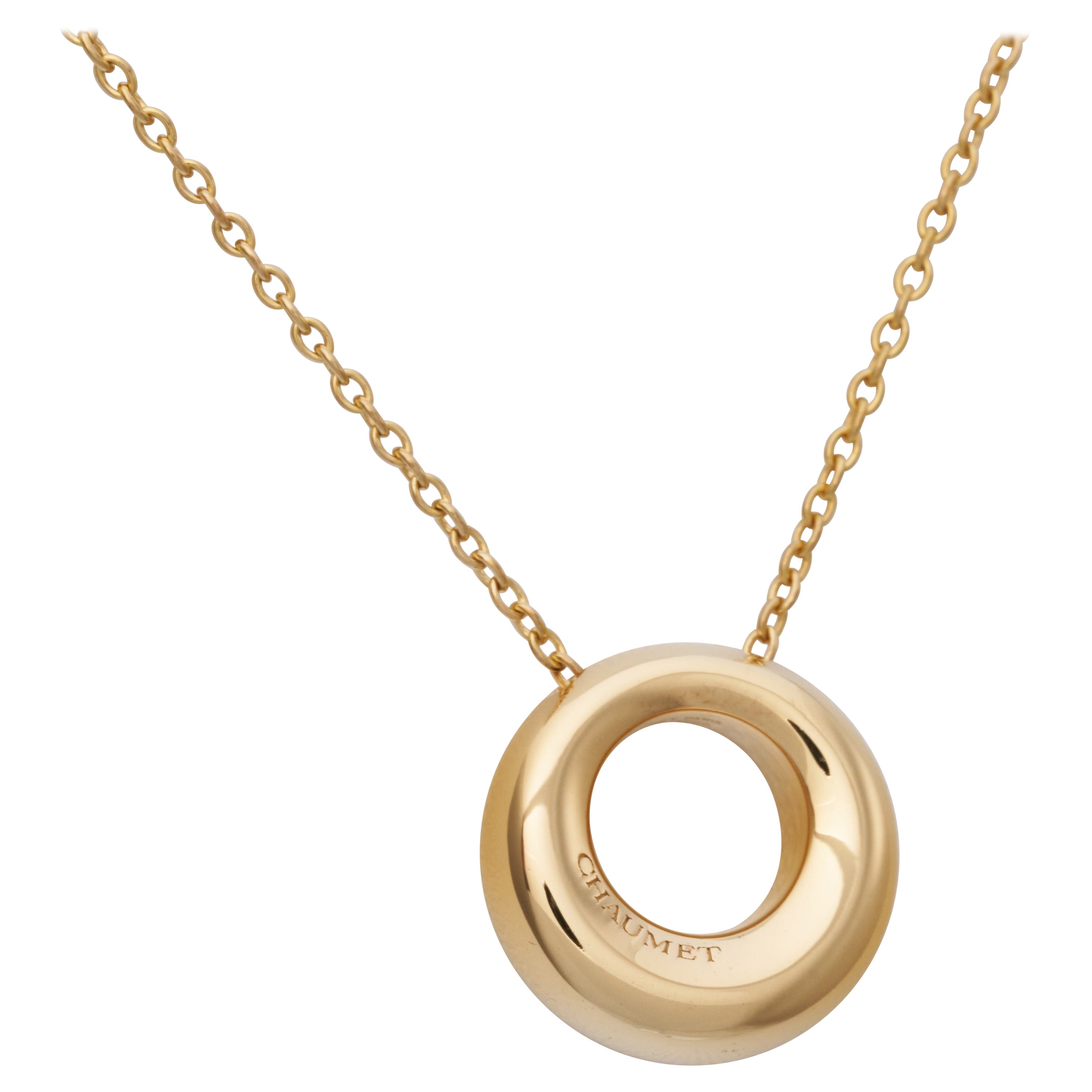 Chaumet Annaud Necklace 18K Yellow Gold Circle Pendant on Chain Vintage