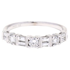 0.80 ctw Round Brilliant Baguette Diamond Stackable Band, 14K White Gold