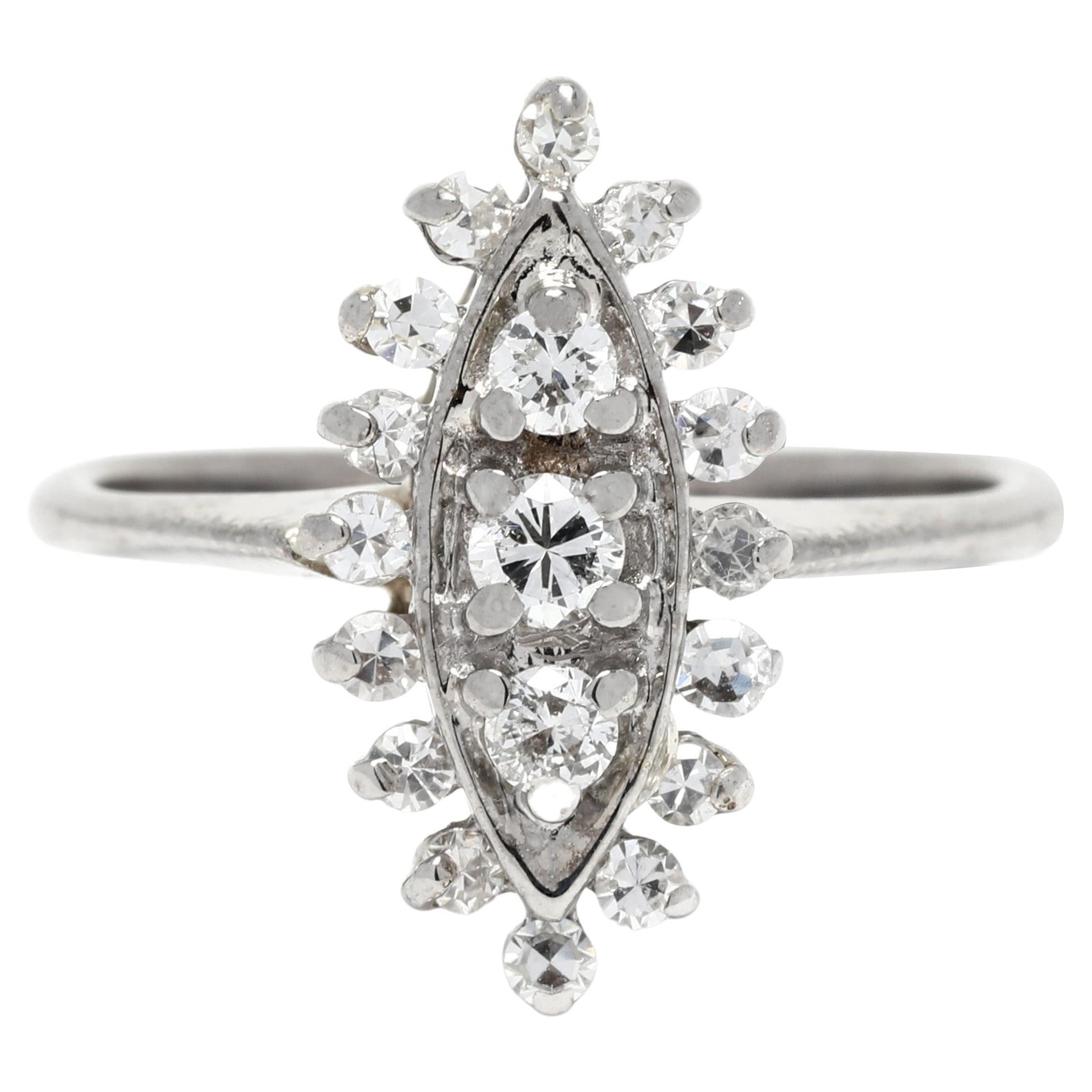 Diamond Navette Ring, 14k Whitegold, Ring, Diamond Cluster Ring, Marquise