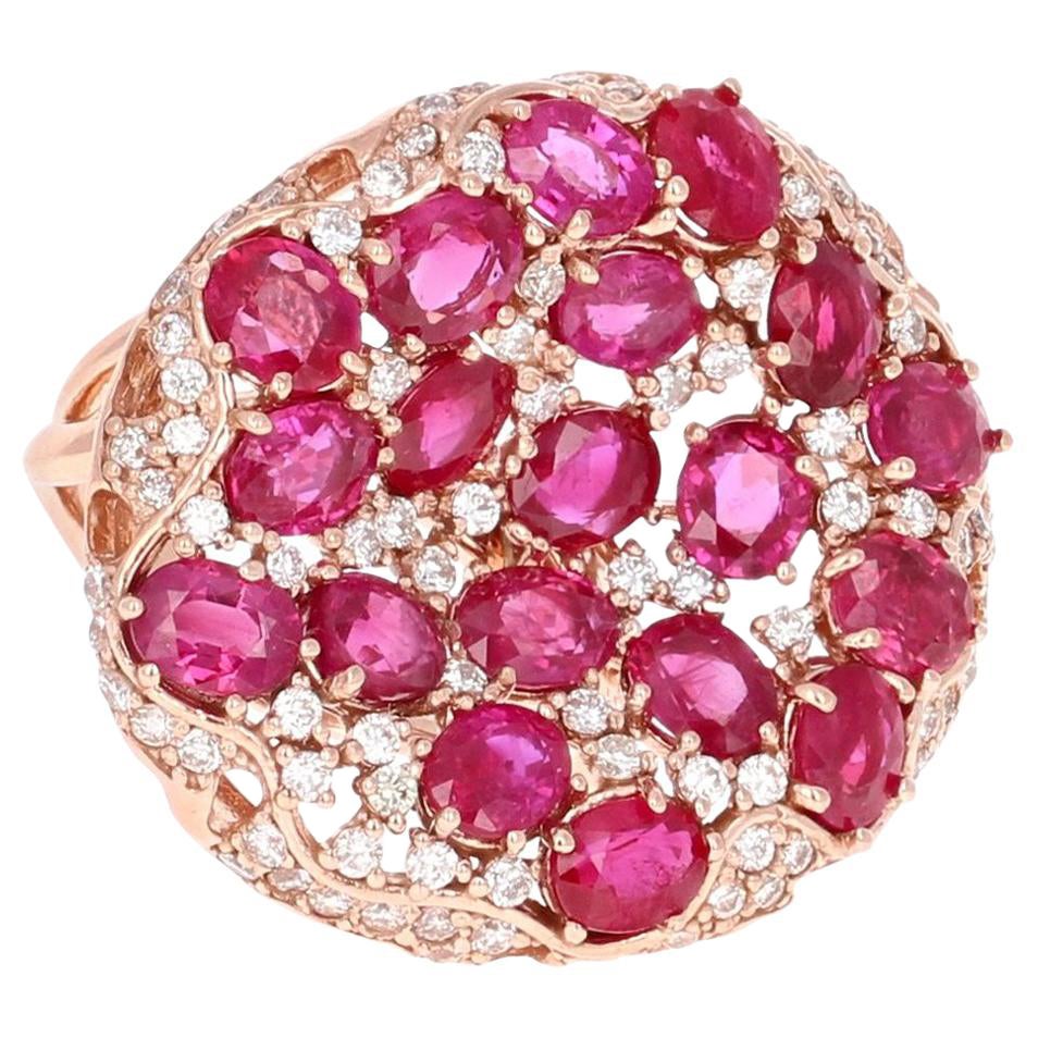 Anillo de cóctel de oro rosa de 14 quilates con rubí y diamante certificados por GIA de 8,60 quilates
