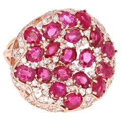 Anillo de cóctel de oro rosa de 14 quilates con rubí y diamante certificados por GIA de 8,60 quilates