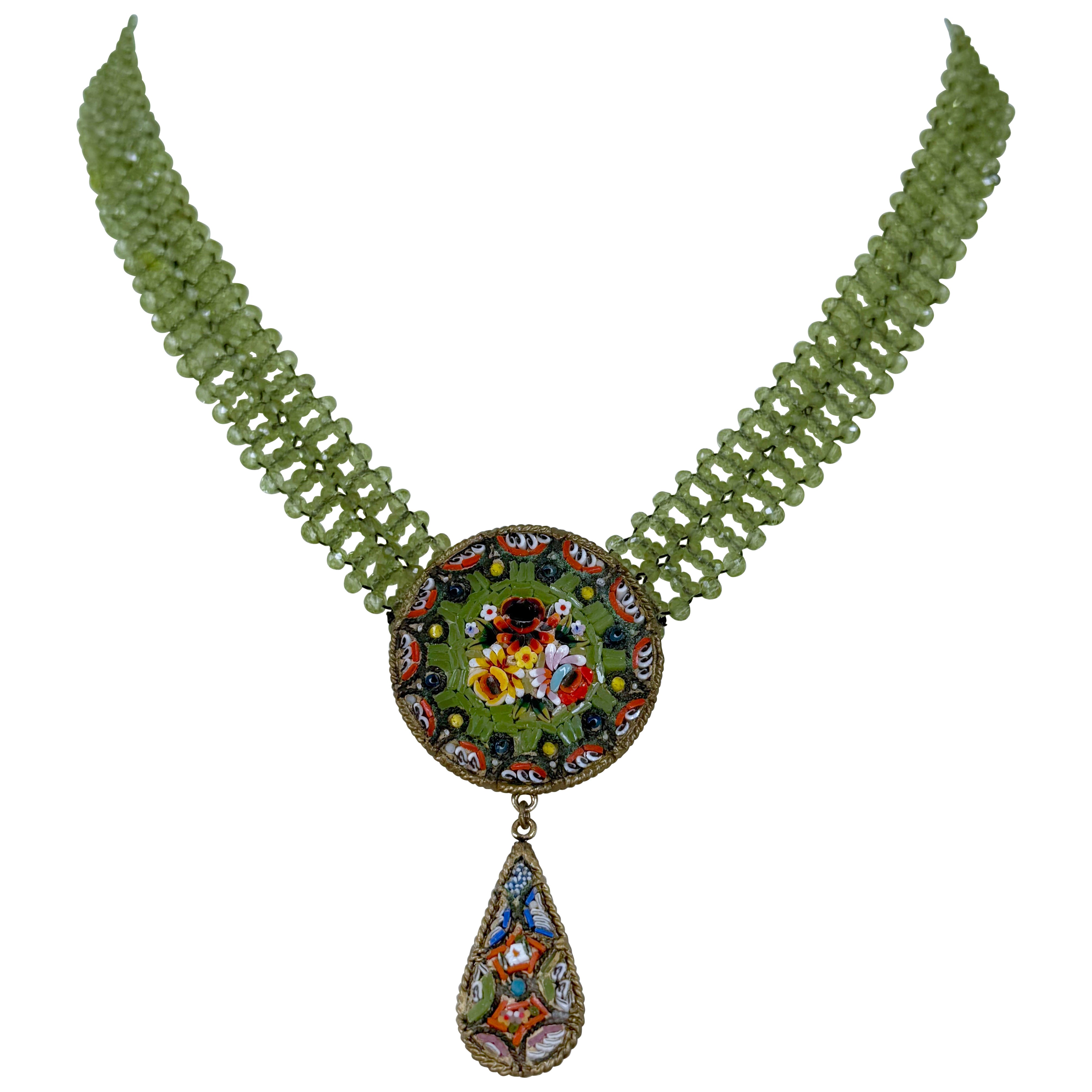 Collar Tejido Peridoto, Mosaico y Chapado en Oro de 18k
