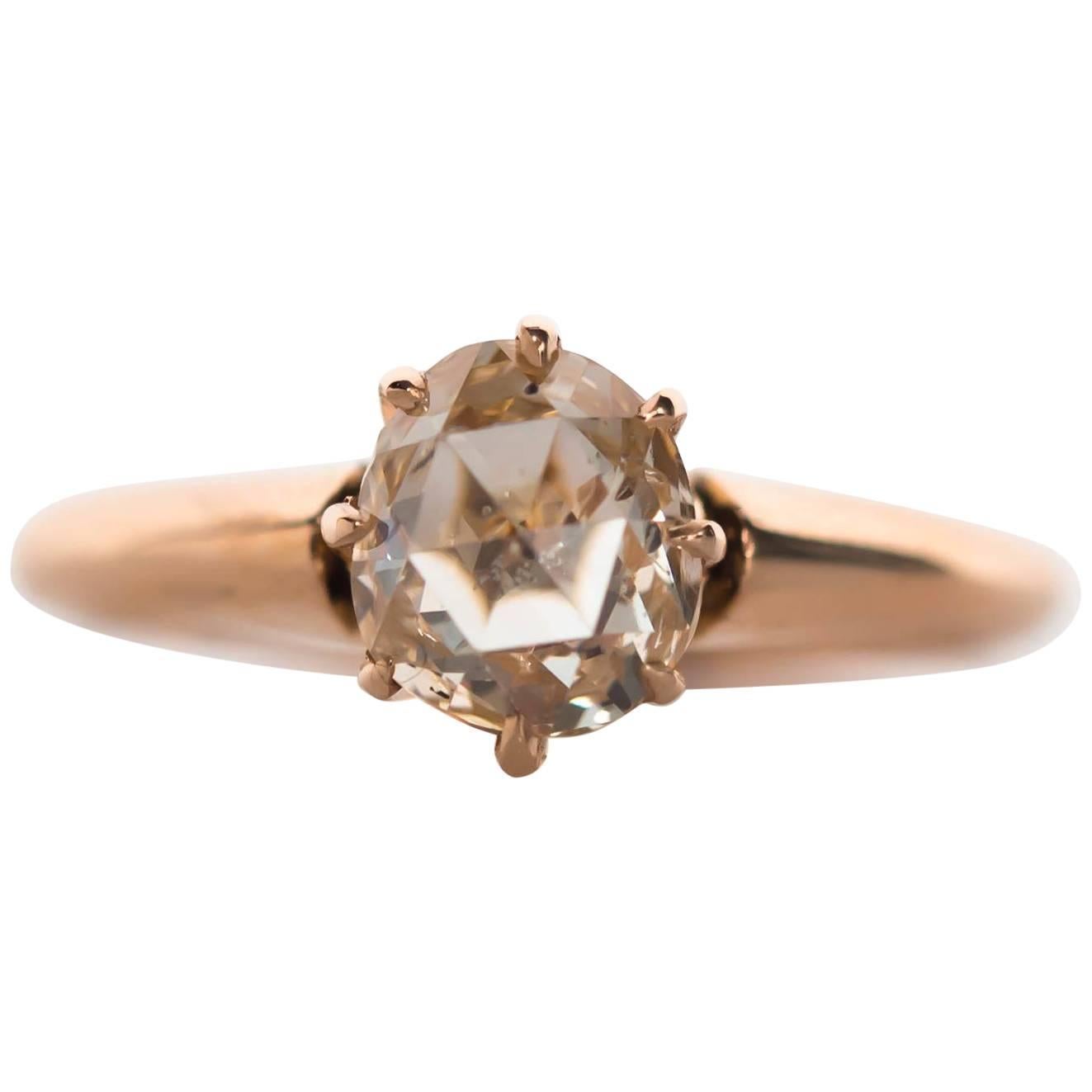 1880s Victorian .83 Carat Rose Cut Diamond Yellow Gold Engagement Ring