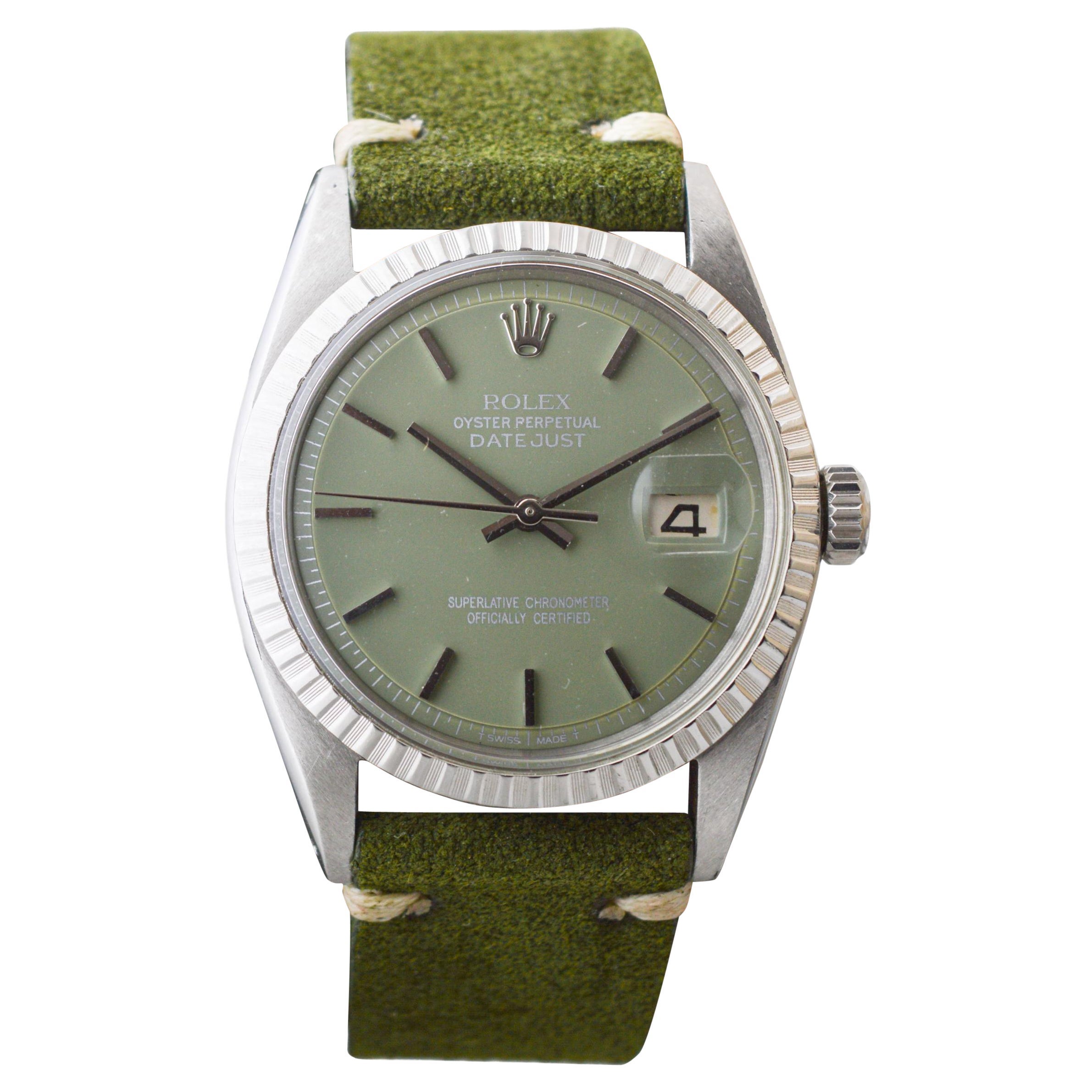 Rolex Edelstahl Datejust mit benutzerdefinierten Sage Green Dial 1960s