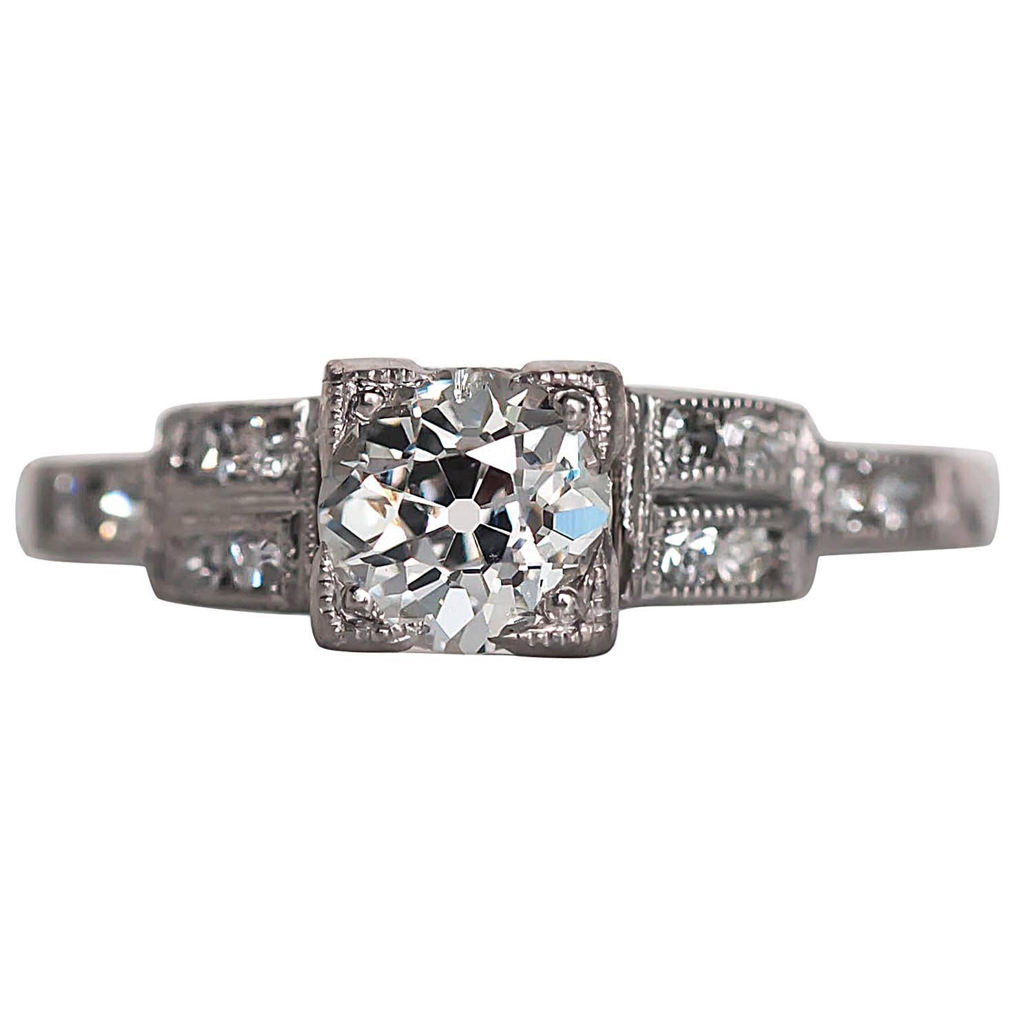 1930s Art Deco .50 Carat Old European Cut Diamond Platinum Engagement Ring