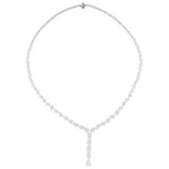 Real 16.98 Carat Oval & Emerald Cut Diamond Necklace 18 Karat White Gold Jewelry