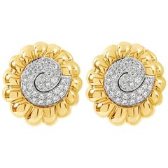 David Webb Diamond Gold Platinum Swirl Earrings 12