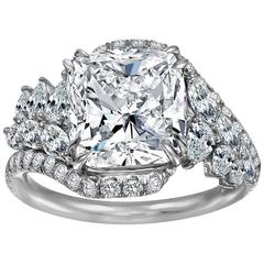 5.03 Carat Cushion Cut  Diamond Pave Leaf Diamond Engagement Ring
