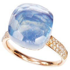 Bague en or 18k et pavé de diamants, Topaze bleue Splash Maxi Size à multiples facettes