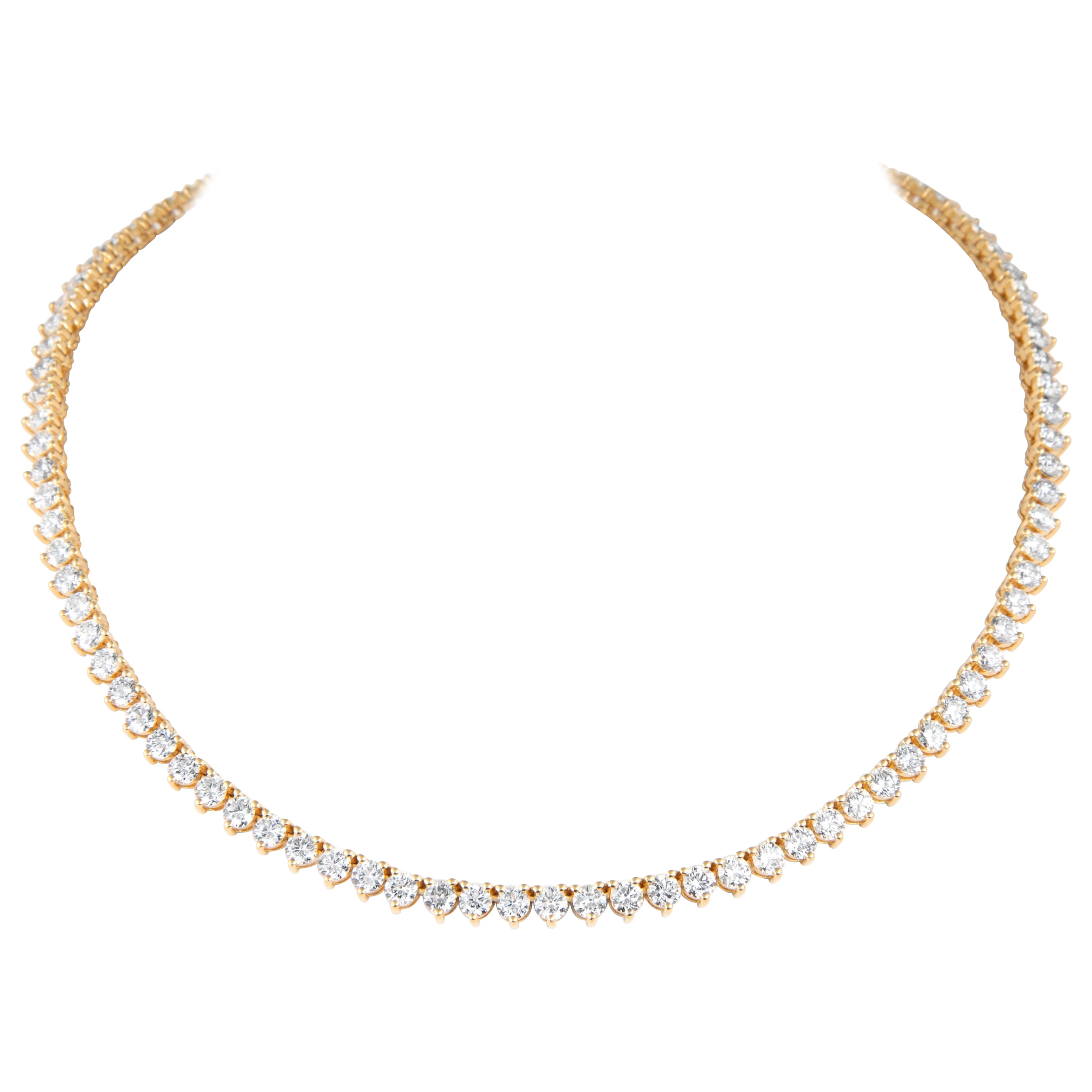 Alexander Beverly Hills 19.42ct Diamond Tennis Necklace 3-Prong Set 18k For Sale
